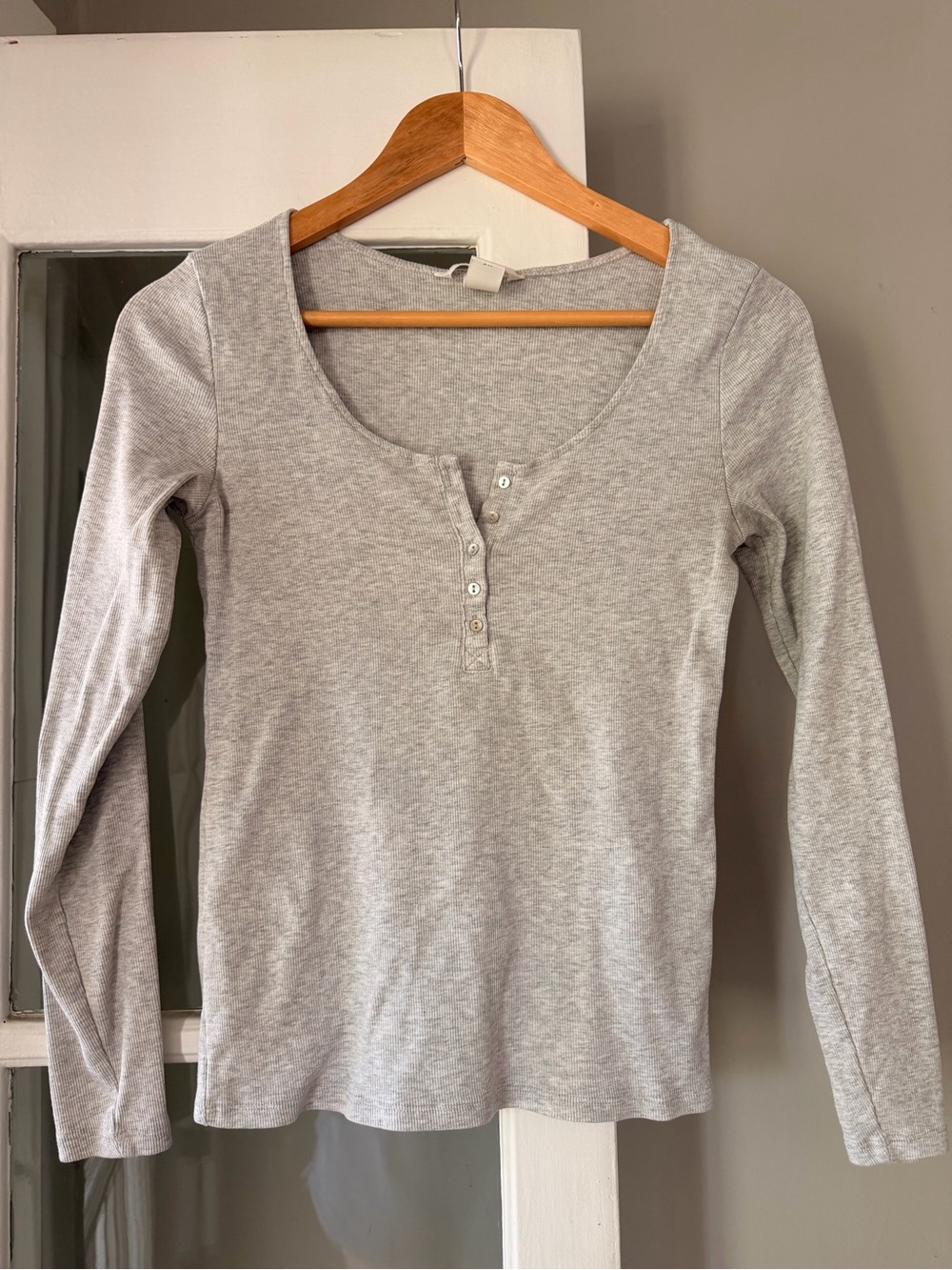 H&M Ribbed Long Sleeve Top - Light Gray